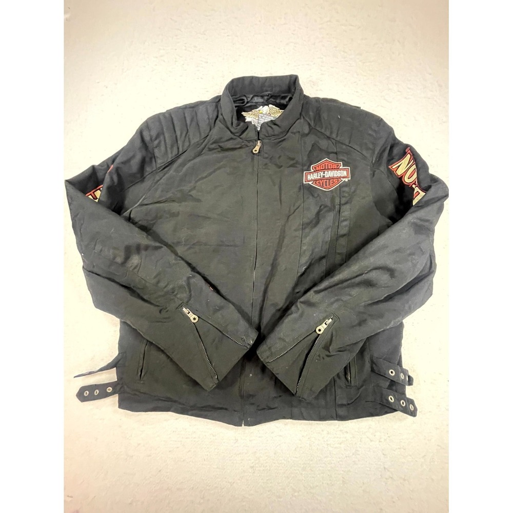 Vintage Harley Davidson Motorcycle Jacket Mens Black Adjustable Side Straps Logo